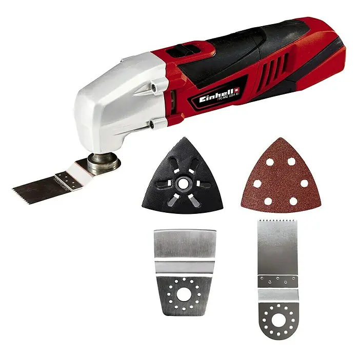 Einhell Multifunktionswerkzeug TC-MG 220/1 E - 220 W, Oszillationswinkel: 3,2°, Werkzeugaufnahme: 4-Pin-Werkzeugaufnahme - Diagonale Ansicht