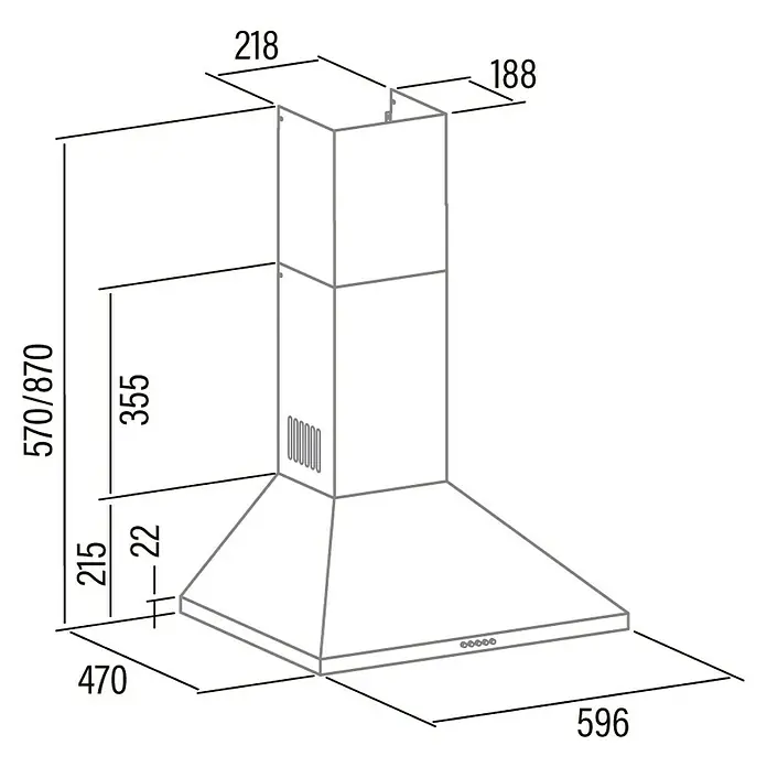 Cata Campana de pared V-6000 WH - Ancho: 60 cm, Potencia de aire máx.: 480 m³/h, Blanco - Dibujo técnico