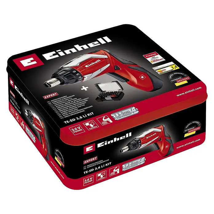Einhell Akkuschrauber TE-SD 3,6 Li Kit - 3,6 V, 1 Akku, 1,5 Ah, Leerlaufdrehzahl: 0 U/min - 200 U/min - Diagonale Ansicht