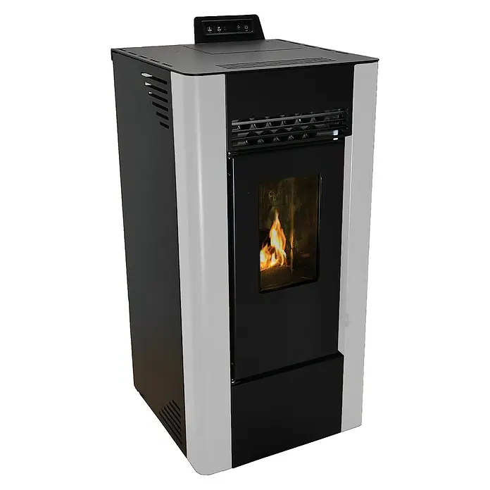 Estufa de pellets King 10 canalizable - 10,62 kW, Volumen de calefacción: 180 m³, Negro/Blanco - Vista angular