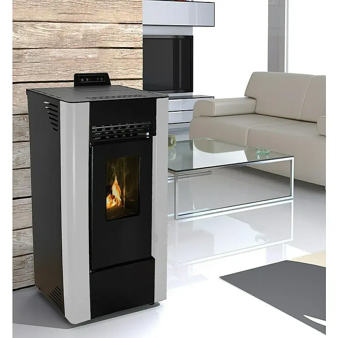 Estufa de pellets King 10 - 10,62 kW, Volumen de calefacción: 180 m³, Negro/Blanco - Foto ambiente