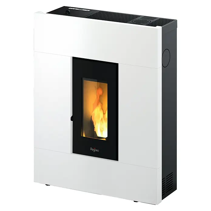Estufa de pellets Pasillo 8 - 7,7 kW, Volumen de calefacción: 150 m³, Blanco - Vista angular