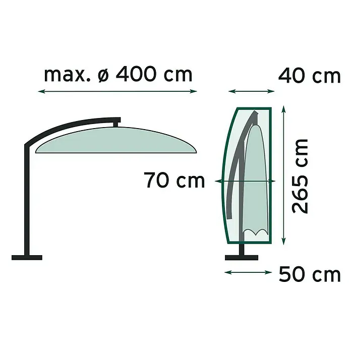 Sunfun Classic Zaštitna navlaka za suncobran Ampelschirm - PE pređa, Namijenjeno za: Viseći suncobran, Suncobrane Ø 200 – 300 cm - Skica