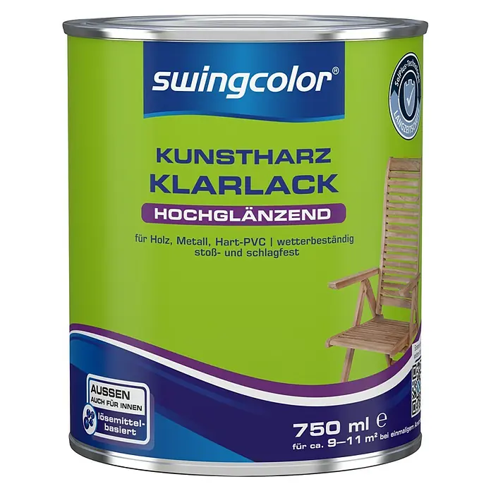 swingcolor Klarlack Kunstharz für Außen - Farblos, 750 ml, Hochglänzend, Lösemittelbasiert - Vorderansicht