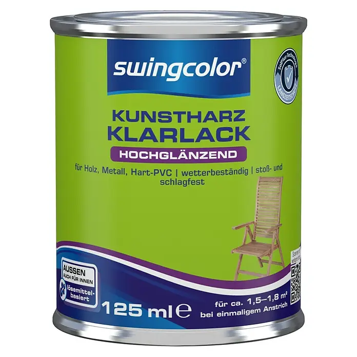 swingcolor Klarlack Kunstharz für Außen - Farblos, 125 ml, Hochglänzend, Lösemittelbasiert - Vorderansicht