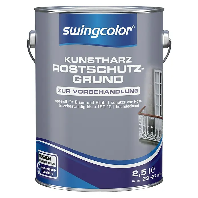 swingcolor Rostschutzgrund Kunstharz - Grau, 2,5 l, Lösemittelbasiert, Blei- und Chromatfrei - Vorderansicht