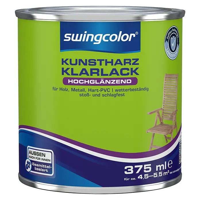 swingcolor Klarlack Kunstharz für Außen - Farblos, 375 ml, Hochglänzend, Lösemittelbasiert - Vorderansicht