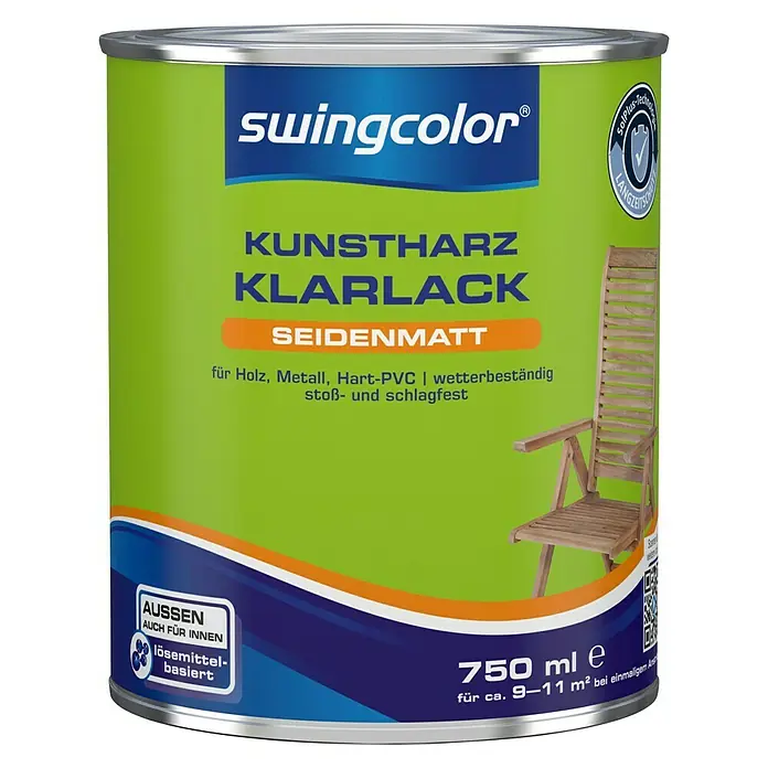 swingcolor Klarlack Kunstharz für Außen - Farblos, 750 ml, Seidenmatt, Lösemittelbasiert - Vorderansicht