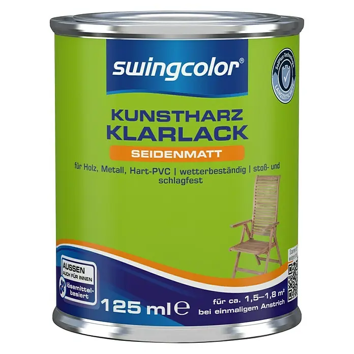 swingcolor Klarlack Kunstharz für Außen - Farblos, 125 ml, Seidenmatt, Lösemittelbasiert - Vorderansicht