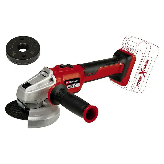Einhell Power X-Change Akku-Winkelschleifer AXXIO 18/125 Q - 18 V, Ohne Akku, Durchmesser Scheibe: 125 mm, 8.500 U/min - Diagonale Ansicht