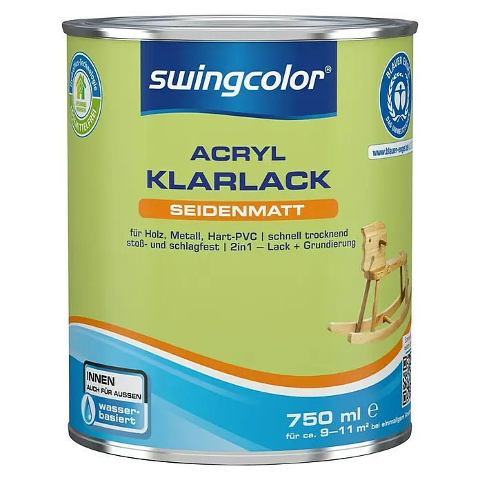 swingcolor Klarlack Acryl - Farblos, 750 ml, Seidenmatt - Vorderansicht