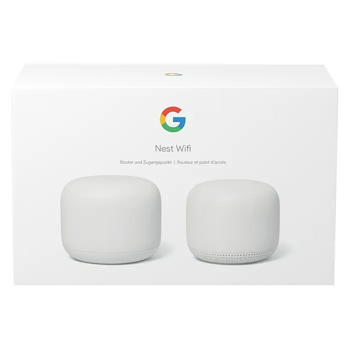 Google Nest WLAN-Router 2er Set - 1 x WiFI-Router, 1 x Access Point, 1 x Ethernet-Kabel, 1 x Netzteil - Vorderansicht