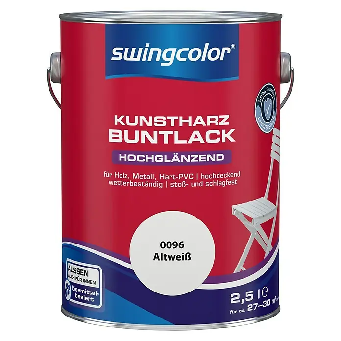 swingcolor Buntlack Kunstharz für Außen - Altweiß, 2,5 l, Hochglänzend, Lösemittelbasiert - Vorderansicht