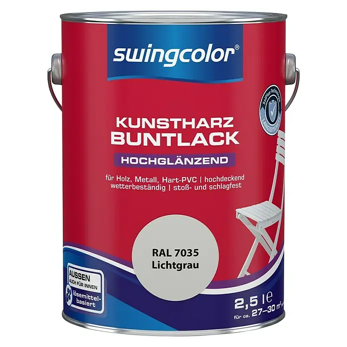 swingcolor Buntlack Kunstharz für Außen - Lichtgrau, 2,5 l, Hochglänzend, Lösemittelbasiert - Vorderansicht