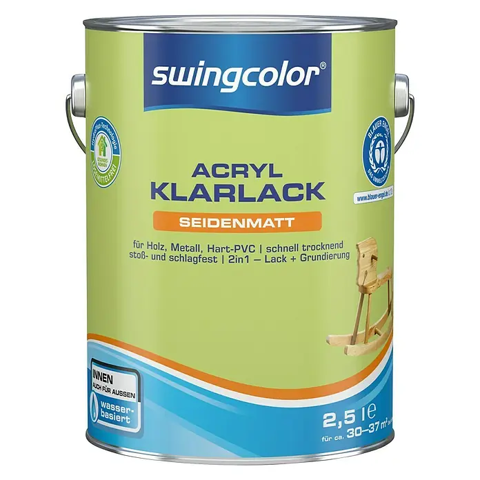 swingcolor Klarlack Acryl - Farblos, 2,5 l, Seidenmatt - Vorderansicht