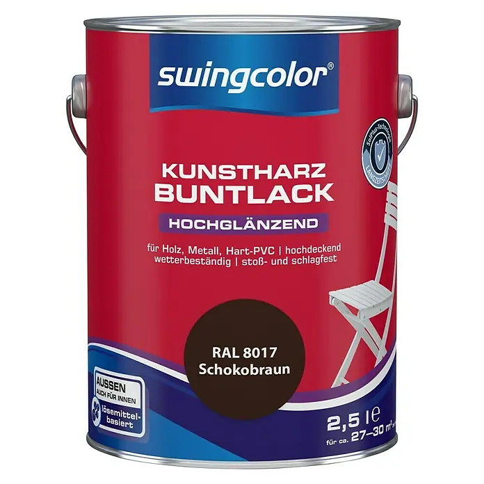 swingcolor Buntlack Kunstharz für Außen - Schokobraun, 2,5 l, Hochglänzend, Lösemittelbasiert - Vorderansicht