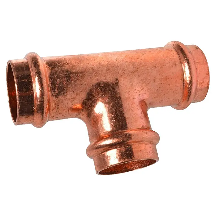 Kupfer-Press-T-Stück - Durchmesser: 12 mm, Presskontur: V - Diagonale Ansicht
