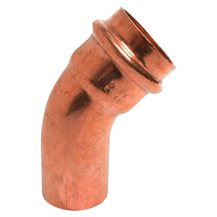 Kupfer-Pressbogen IA - Durchmesser: 12 mm, Winkel: 45 °, Presskontur: V - Vorderansicht