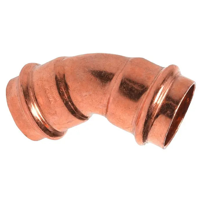 Kupfer-Pressbogen II - Durchmesser: 12 mm, Winkel: 45 °, Presskontur: V - Vorderansicht