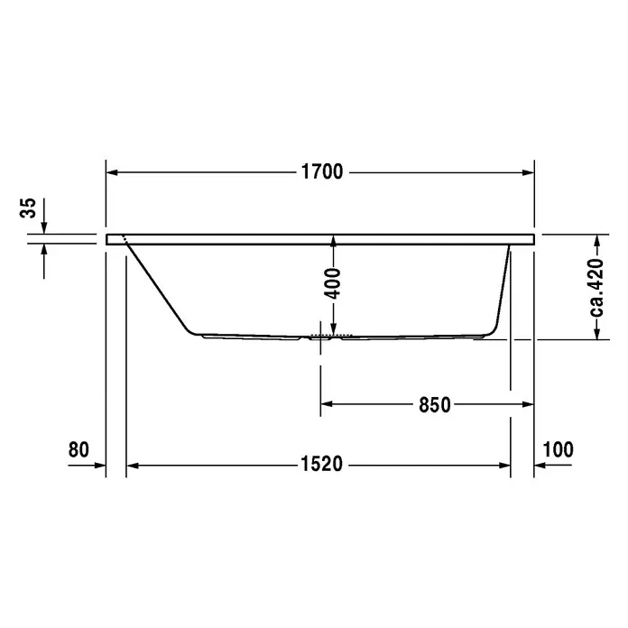 Duravit D-Code Badewanne - 170 x 75 cm, Ablauf: Mittig, Sanitäracryl, Weiß - Vorderansicht