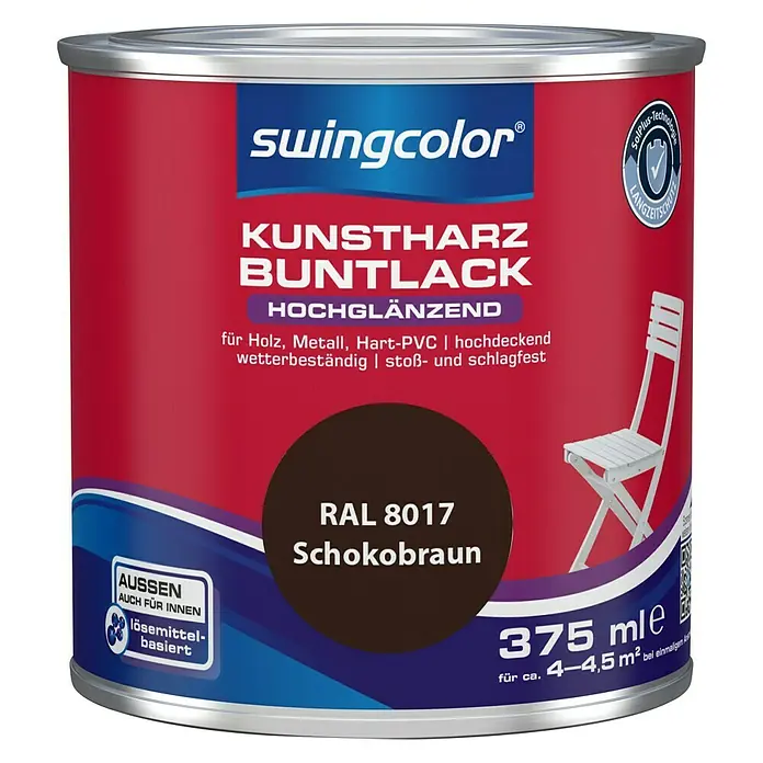 swingcolor Buntlack Kunstharz für Außen - Schokobraun, 375 ml, Hochglänzend, Lösemittelbasiert - Vorderansicht