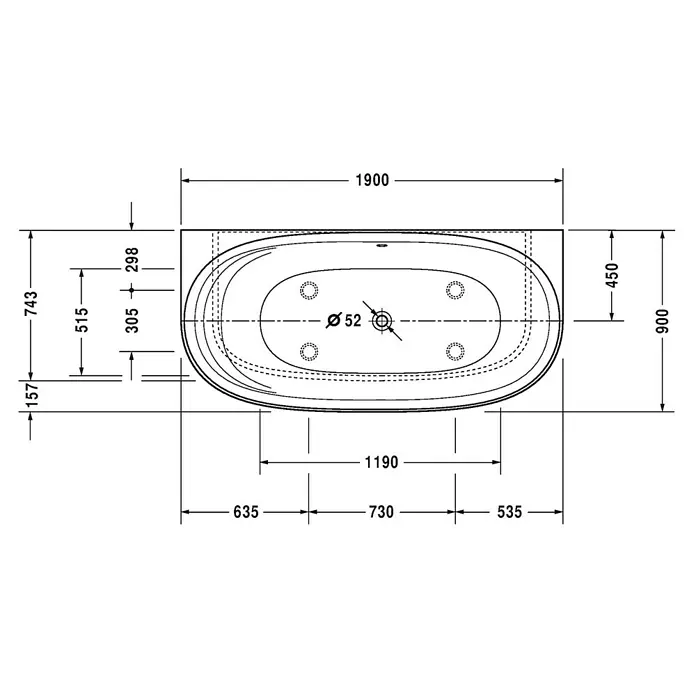 Duravit Cape Cod Badewanne - 190 x 90 cm, Vorwand, Mineralguss, Weiß - Vorderansicht