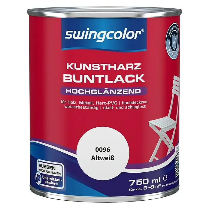 swingcolor Buntlack Kunstharz für Außen - Altweiß, 750 ml, Hochglänzend, Lösemittelbasiert - Vorderansicht