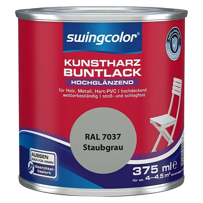 swingcolor Buntlack Kunstharz für Außen - Staubgrau, 375 ml, Hochglänzend, Lösemittelbasiert - Vorderansicht