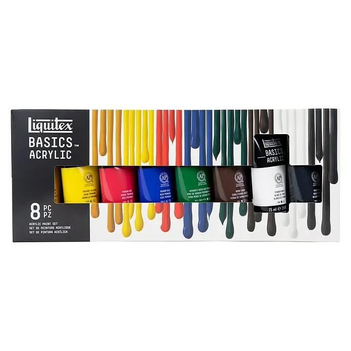 Liquitex Basics Acrylfarben-Set - Farbig sortiert, 8 Stk. x 75 ml, Tube - Vorderansicht