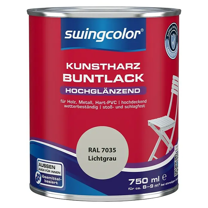 swingcolor Buntlack Kunstharz für Außen - Lichtgrau, 750 ml, Hochglänzend, Lösemittelbasiert - Vorderansicht