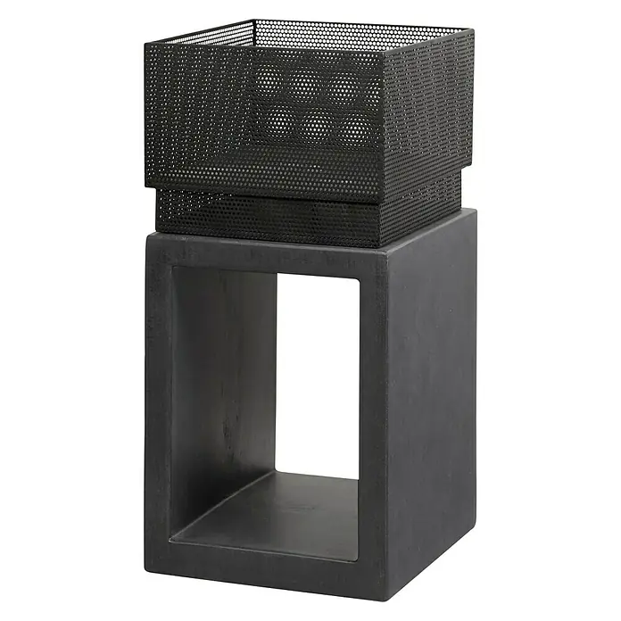 Elite Feuerkorb - Grau/Schwarz, L x B x H: 38 x 38 x 72 cm - Diagonale Ansicht