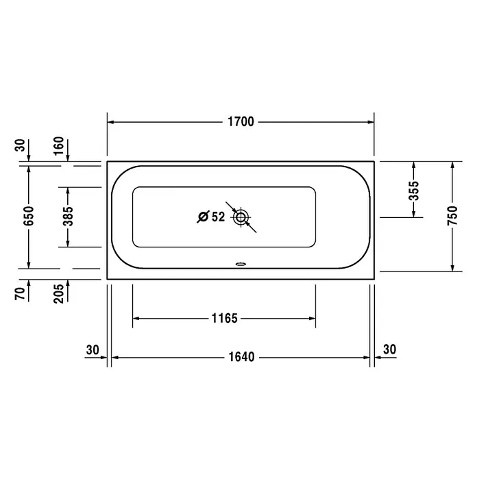 Duravit Happy D.2 Badewanne - 170 x 75 cm, Rückenschräge Rechts, Sanitäracryl, Weiß - Vorderansicht
