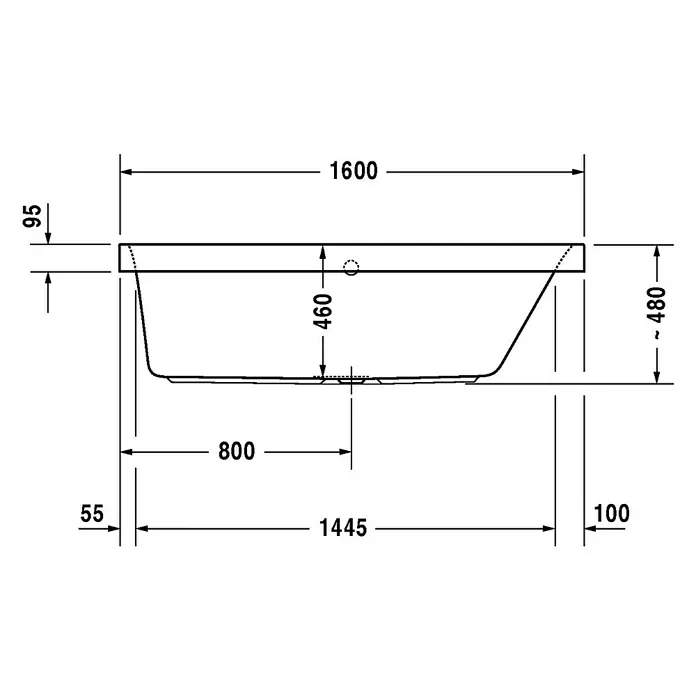 Duravit Happy D.2 Badewanne - 160 x 70 cm, Rückenschräge Rechts, Sanitäracryl, Weiß - Vorderansicht