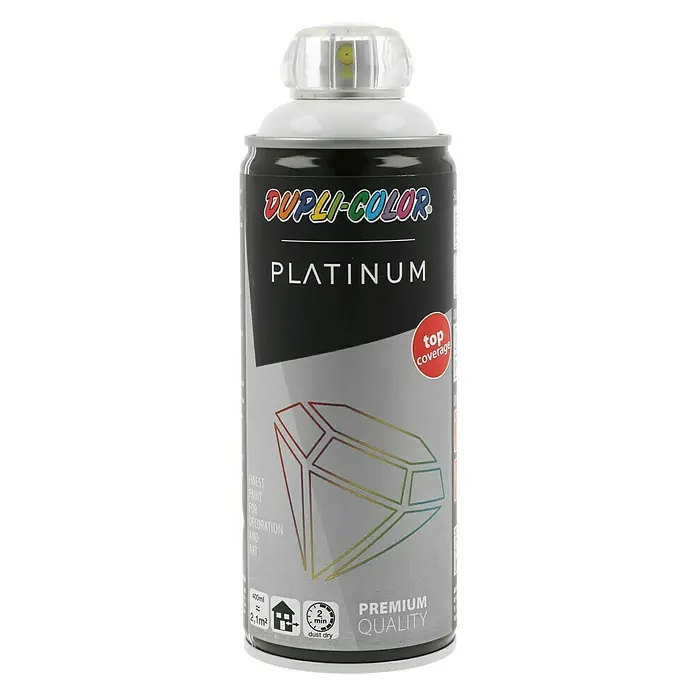 Dupli-Color Platinum Sprej s lakom u boji platinum RAL 9010 - Čisto bijele boje, 400 ml, Sjaj - Pogled sprijeda