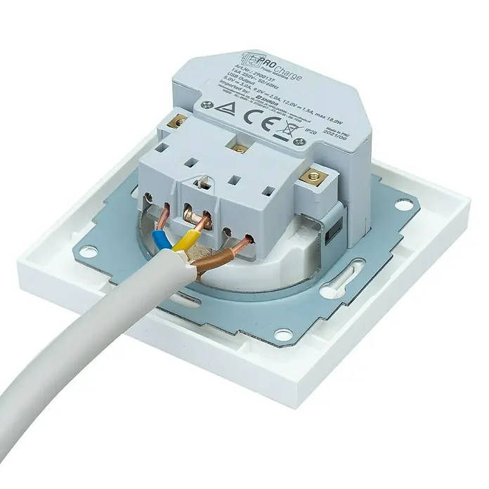 USB-Steckdose Typ A/C - 16 A, 2 USB-Anschlüsse, Passend für: Markenhersteller mit dem Standardmaß 55 - Diagonale Ansicht