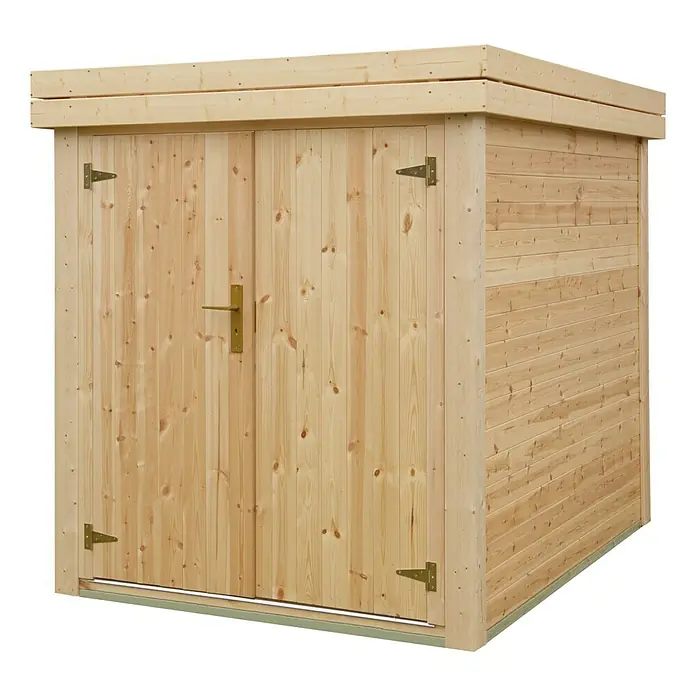 Gerätehaus - Außenbreite inkl. Dachüberstand: 164 cm, Außentiefe inkl. Dachüberstand: 221 cm, Holz, Natur - Linke Seitenansicht