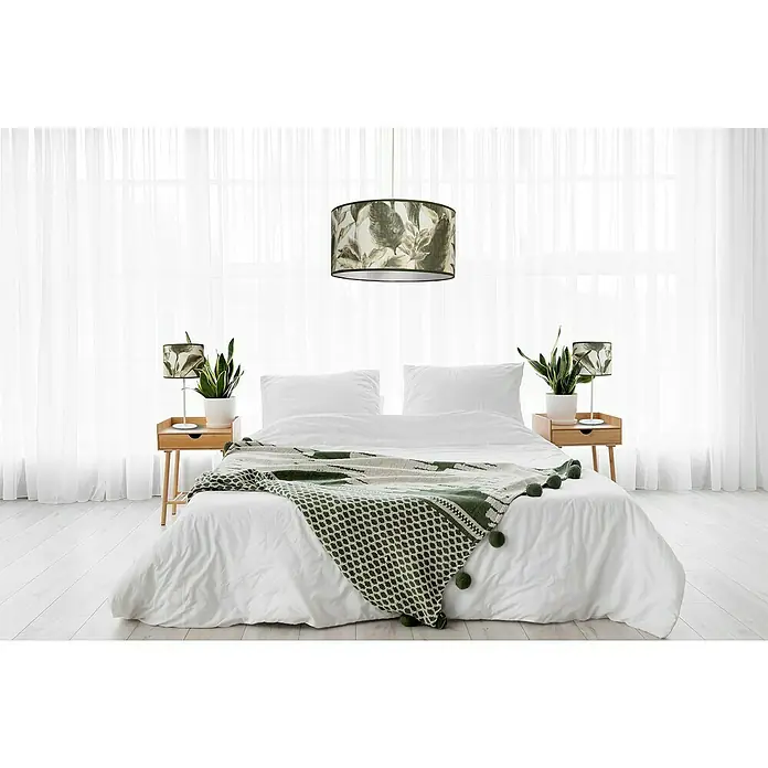 Idp Lampshades Nigeria tropical Lámpara de sobremesa - 40 W, L x An x Al: 20 x 20 x 46 cm, Verde/Blanco, E27 - Foto ambiente