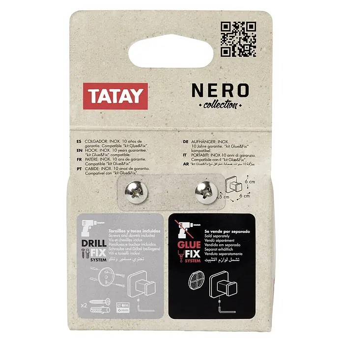 Tatay Nero Colgador de baño - L x Al: 4,6 x 6 cm, Número de ganchos: 1 ud., Negro - Vista frontal