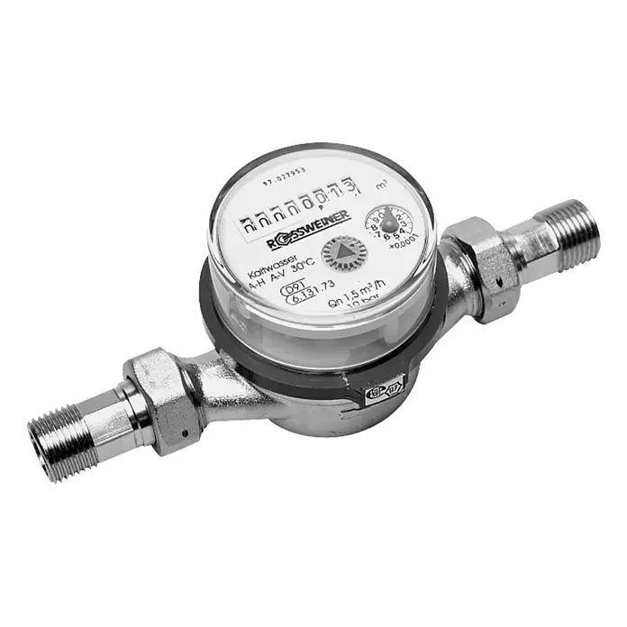 Wohnungswasserzähler Kalt - Größe Anschluss: ½″, Nenndurchfluss Qn: 2,5 m³/h, Einbaulänge: 110 mm - Diagonale Ansicht