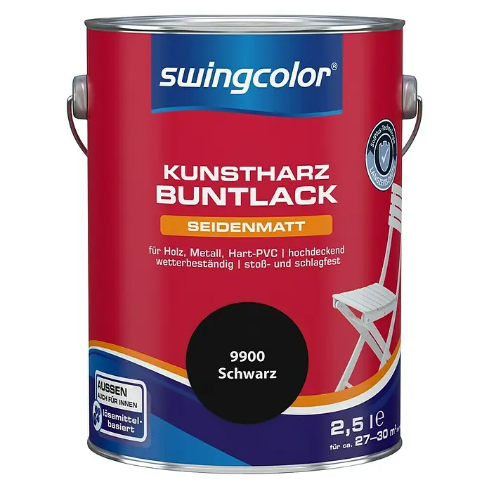 swingcolor Buntlack Kunstharz für Außen - Schwarz, 2,5 l, Seidenmatt, Lösemittelbasiert - Vorderansicht
