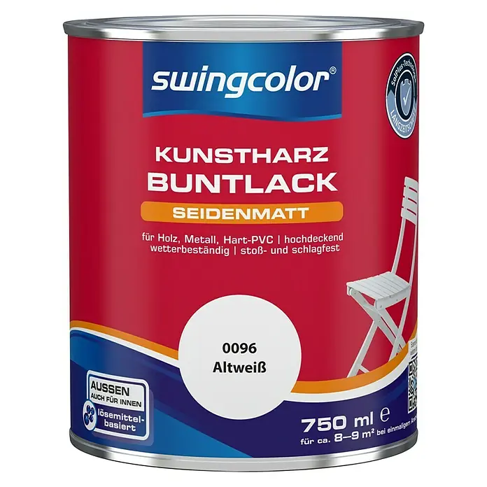 swingcolor Buntlack Kunstharz für Außen - Altweiß, 750 ml, Seidenmatt, Lösemittelbasiert - Vorderansicht