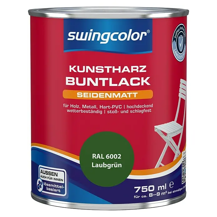 swingcolor Buntlack Kunstharz für Außen - Laubgrün, 750 ml, Seidenmatt, Lösemittelbasiert - Vorderansicht