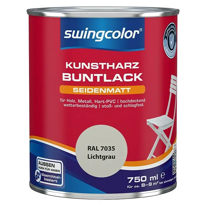swingcolor Buntlack Kunstharz für Außen - Lichtgrau, 750 ml, Seidenmatt, Lösemittelbasiert - Vorderansicht