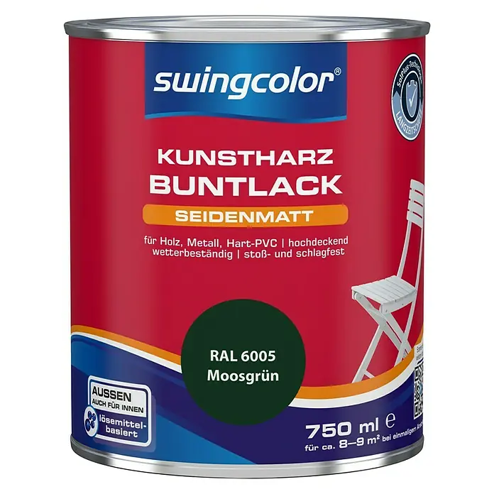 swingcolor Buntlack Kunstharz für Außen - Moosgrün, 750 ml, Seidenmatt, Lösemittelbasiert - Vorderansicht
