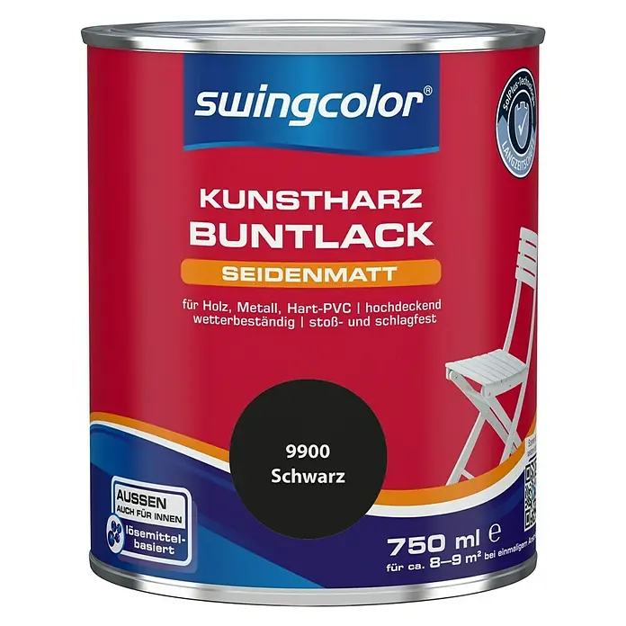 swingcolor Buntlack Kunstharz für Außen - Schwarz, 750 ml, Seidenmatt, Lösemittelbasiert - Vorderansicht