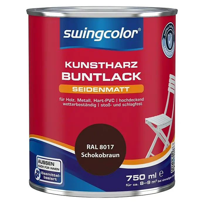 swingcolor Buntlack Kunstharz für Außen - Schokobraun, 750 ml, Seidenmatt, Lösemittelbasiert - Vorderansicht