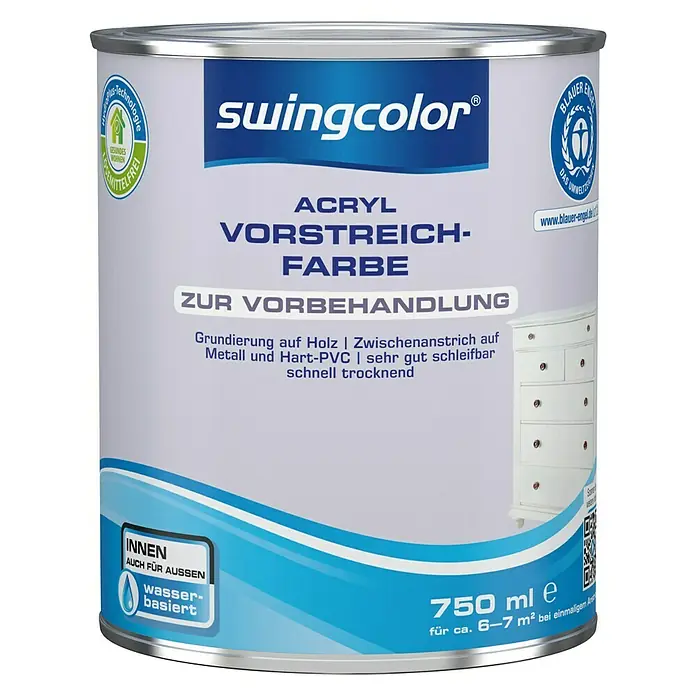 swingcolor Vorstreichfarbe Acryl - Weiß, 750 ml - Vorderansicht