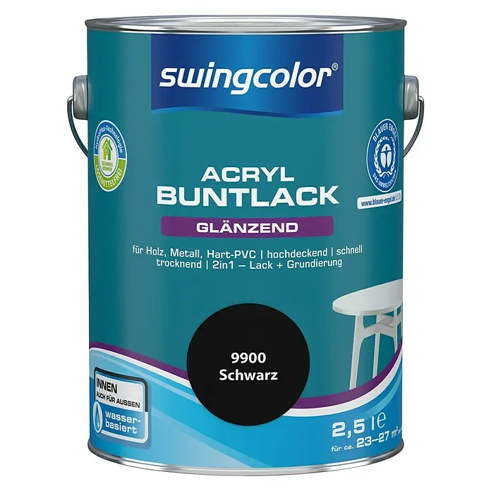 swingcolor Buntlack Acryl - Schwarz, 2,5 l, Glänzend, Wasserbasiert - Vorderansicht