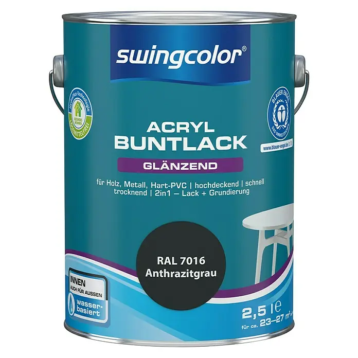 swingcolor Buntlack Acryl - Anthrazitgrau, 2,5 l, Glänzend, Wasserbasiert - Vorderansicht