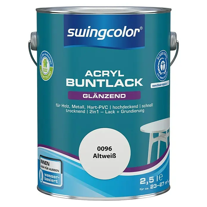 swingcolor Buntlack Acryl - Altweiß, 2,5 l, Glänzend, Wasserbasiert - Vorderansicht